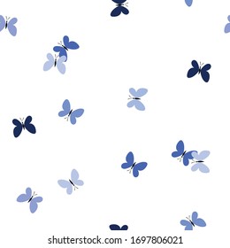 Seamless pattern with blue butterflies on a white background. Vector abstract texture in blue and white colors.
Print for textiles, fabrics, backgrounds, accessories, wrapping paper, wallpaper