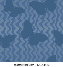 Seamless pattern with blue butterflies. Vector illustration.