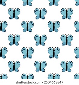 Seamless Pattern with blue butterfly. Abstract ornament design wings. Insect wallpaper. Vector illustration background.