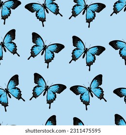 Seamless pattern blue butterfly, natural pattern, fauna pattern, great for textile, background, wallpaper	
