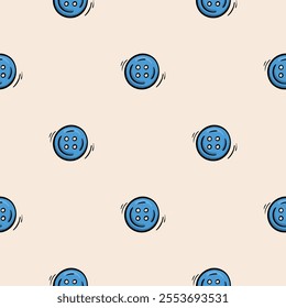 Seamless pattern with blue buttons. Vector background associated with handmade, needlework. Design for decorations, wrapping paper, print