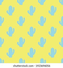 Seamless pattern of blue cacti on a yellow background in abstract style