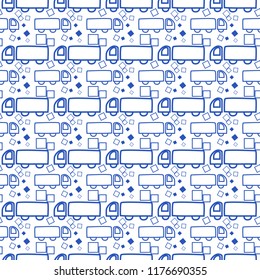 Seamless pattern with blue car and boxes