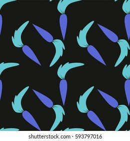 seamless pattern with blue carrots on black background. Can be used for textile print, wrapping paper or abstract background