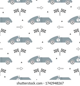 Seamless pattern with blue cars.