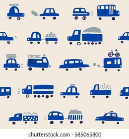 Seamless pattern with blue cars