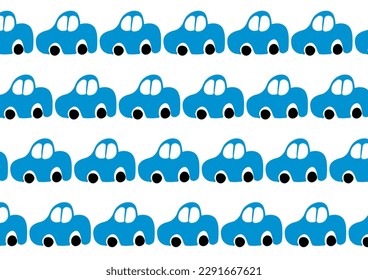 seamless pattern with blue cartoon car pattern stripes seamless repeat pattern,  replete image design for fabric printing 