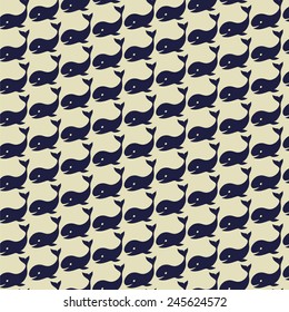 seamless pattern with blue cartoon whale