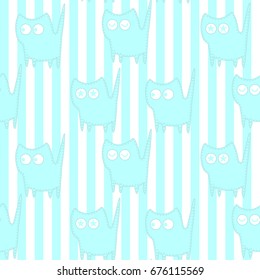 Seamless pattern with blue cats. Vector illustration.