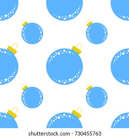 seamless pattern of blue christmas balls on white background