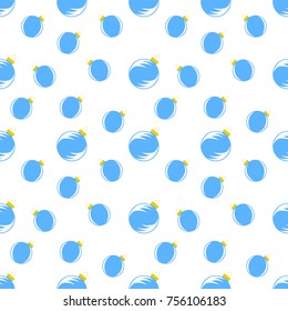 seamless pattern of blue christmas balls on white background