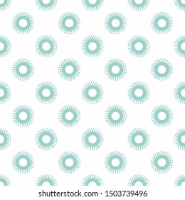 Seamless pattern of blue circles and dots on white background. Kaleidoscope background. Decorative wallpaper, good for printing. Vector illustration. Ethnic style