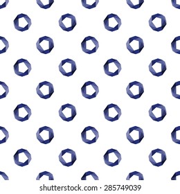Seamless pattern with blue circles pattern in modern polygonal background on a white background