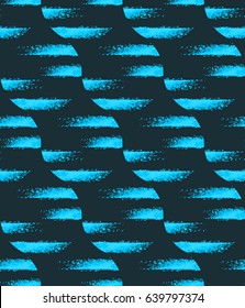 Seamless pattern of blue circles and stripes on a dark background, handmade brush with ink. Vector