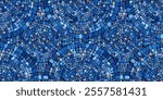 Seamless pattern blue Circular Mosaic. Decorative Antique Stone Ornament.