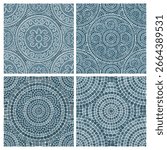 Seamless pattern blue Circular Mosaic. Decorative Antique Stone Ornament.