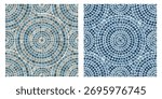 Seamless pattern blue Circular Mosaic. Decorative Antique Stone Ornament.