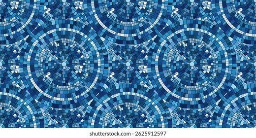 Nahtloses Muster blaues kreisförmiges Mosaik. Dekorative antike Stein Ornament.