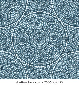 Patrón sin fisuras mosaico circular azul. Ornamento de piedra antigua decorativa.