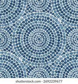 Patrón sin fisuras mosaico circular azul. Ornamento de piedra antigua decorativa.