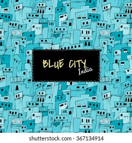 Seamless pattern of blue city in India. Vector background