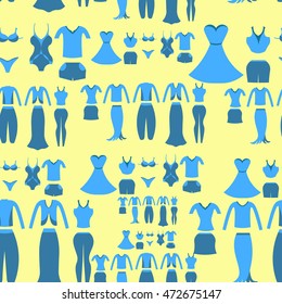 seamless pattern with a blue clothing female on a yellow background vector illustration