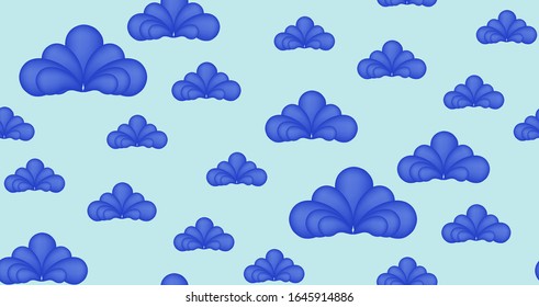 Seamless pattern: blue clouds in the azure sky. Vector illustration, modern template design for textile, poster, flyer, wrapping paper, wallpaper, etc.