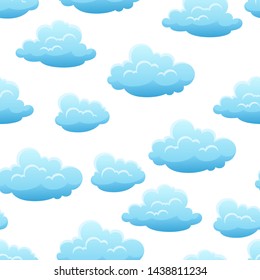 Seamless pattern with blue clouds. Cartoon illustration of overcast sky.