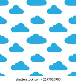 Seamless pattern with blue clouds on a white background. 