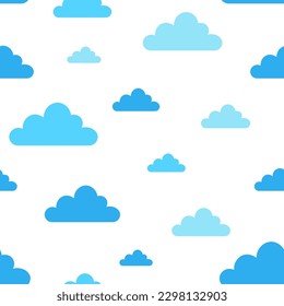 Seamless pattern of blue clouds on a white background
