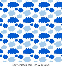 Seamless pattern with blue clouds on a white background