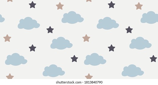 Seamless Pattern Blue Clouds Stars On Stock Vector (Royalty Free ...