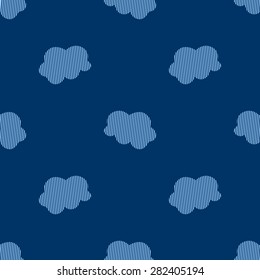 Seamless pattern with blue clouds in stripes on a dark blue background. Vector illustration. Editable can be used for web page backgrounds, pattern fills