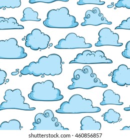 Seamless pattern of blue clouds using doodle art