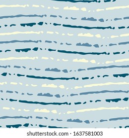 Seamless pattern in blue color palette with wavy uneven pinstripes for surface design and other design projects