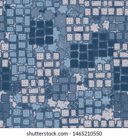 Seamless pattern. Blue colors. Brickwall fragments. Chaos.
