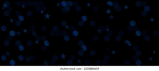 Seamless pattern with blue confetti. Glitter lights texture, bokeh background, stars