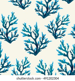 Seamless pattern with blue corals. Vector underwater wallpaper.