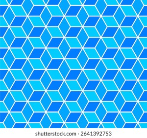 Seamless pattern of blue cubes. Endless cubic background. Optical illusion.