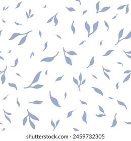 Patrón sin fisuras de lindas hojas Pequeñas azules. Silueta floral simple para el estampado de diseño ecológico natural, fondo, Fondo de pantalla, tela, suelo textil y algodón, decoración. Ilustración vectorial