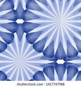 Seamless pattern of blue and cyan with abstract pattern. Circular floral design elements.