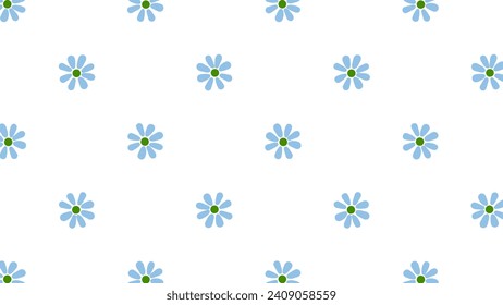 Seamless pattern with blue daisies on a white background
