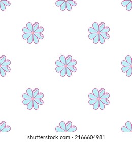 Seamless pattern with blue daisy. Vector illustration in 1970 vibe, y2k style.