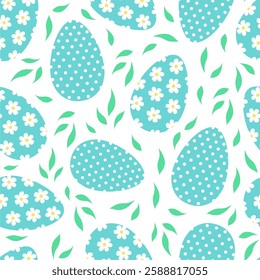 Seamless pattern with blue decorated eggs Holiday background Happy Easter vector illustration Design for web wrapping wallpaper cover textile print