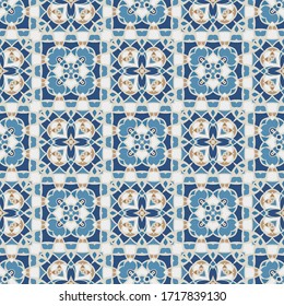 Seamless pattern in blue for decoration. Print for paper wallpaper, tiles, textiles.