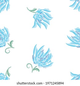 Seamless pattern of blue delicate watercolor flowers