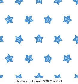 Seamless pattern with blue doodle stars