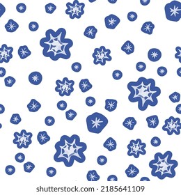 Seamless pattern with blue dots and snowflakes vector illustration