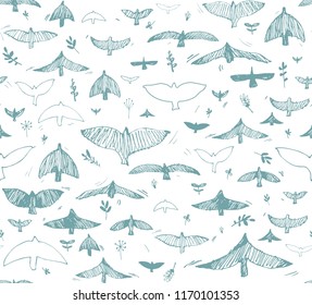 Seamless pattern with blue doves, background for International Day of peace. Vector illustration, Great design element for fabric, wrapping paper, congratulation cards, banners, flyers, and another