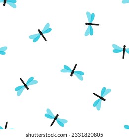 Seamless pattern with blue dragonflies